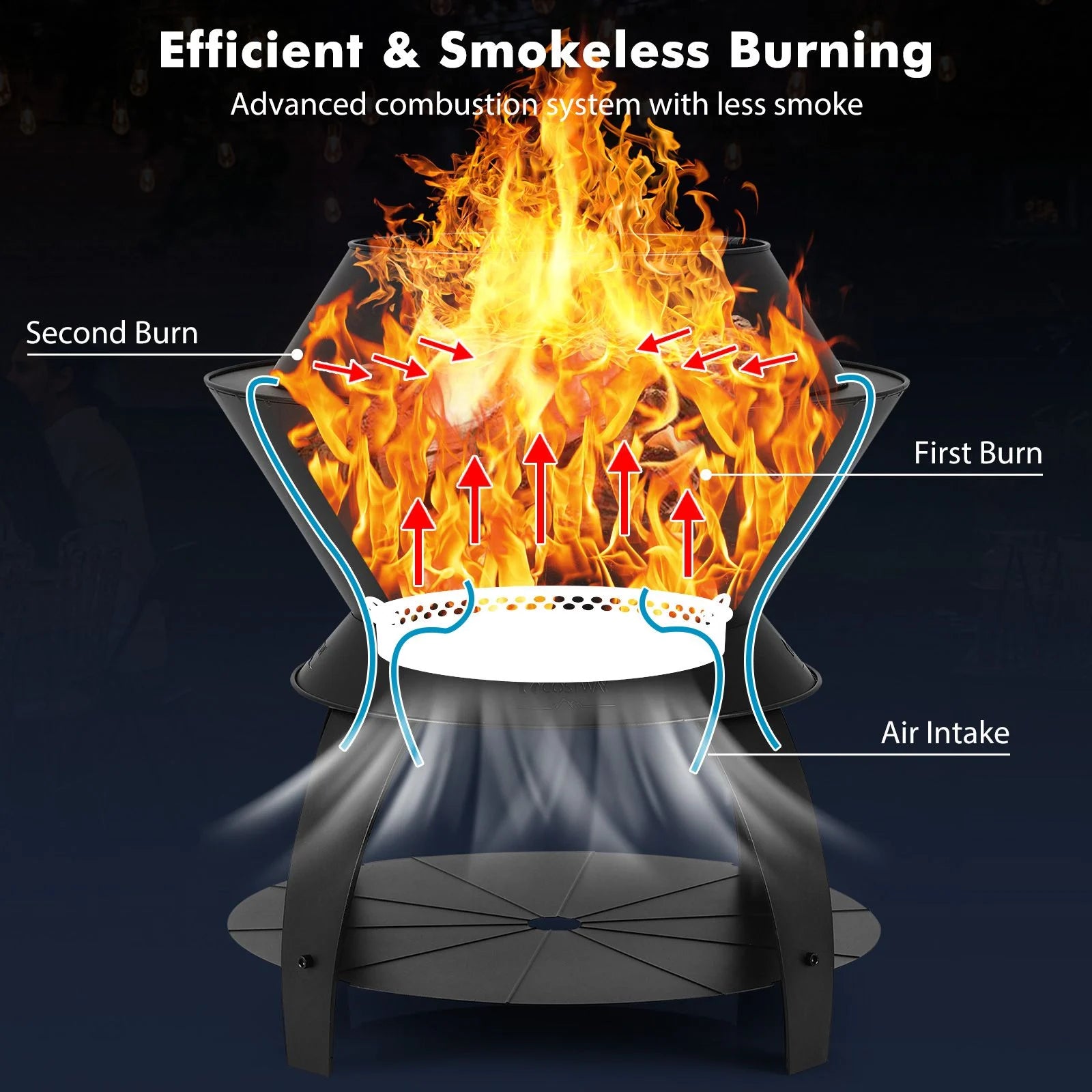 50Cm Patio Fire Pit with Pot Holder and Storage Shelf