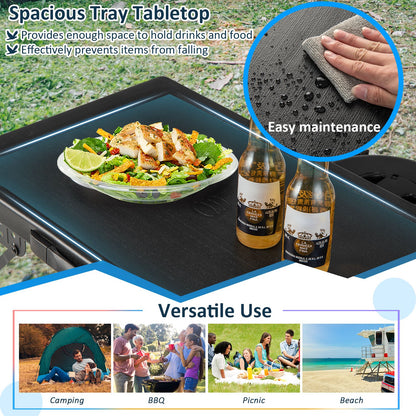 3-Piece Folding Table Stool Set with a Camping Table and 2 Retractable LED Stools