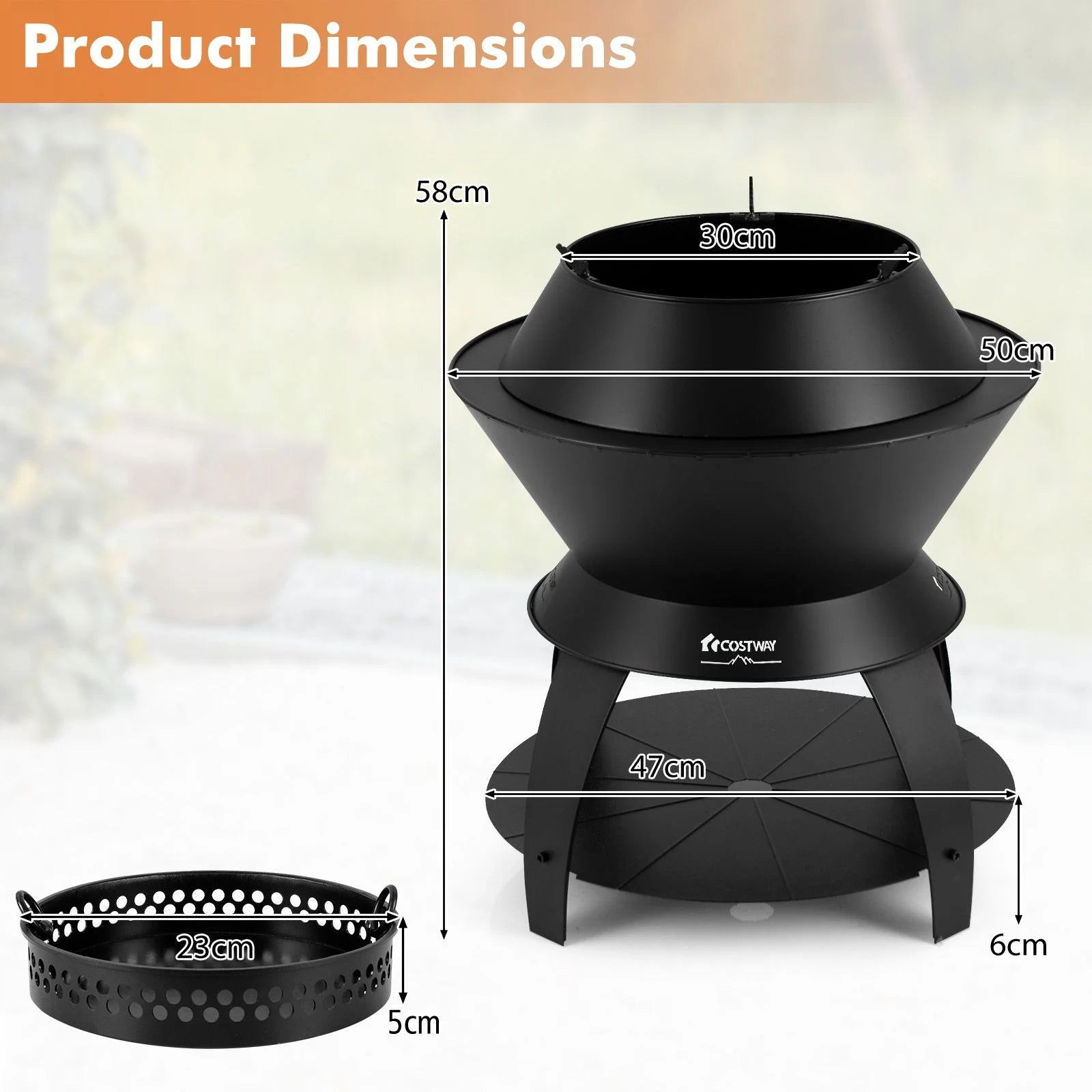 50Cm Patio Fire Pit with Pot Holder and Storage Shelf