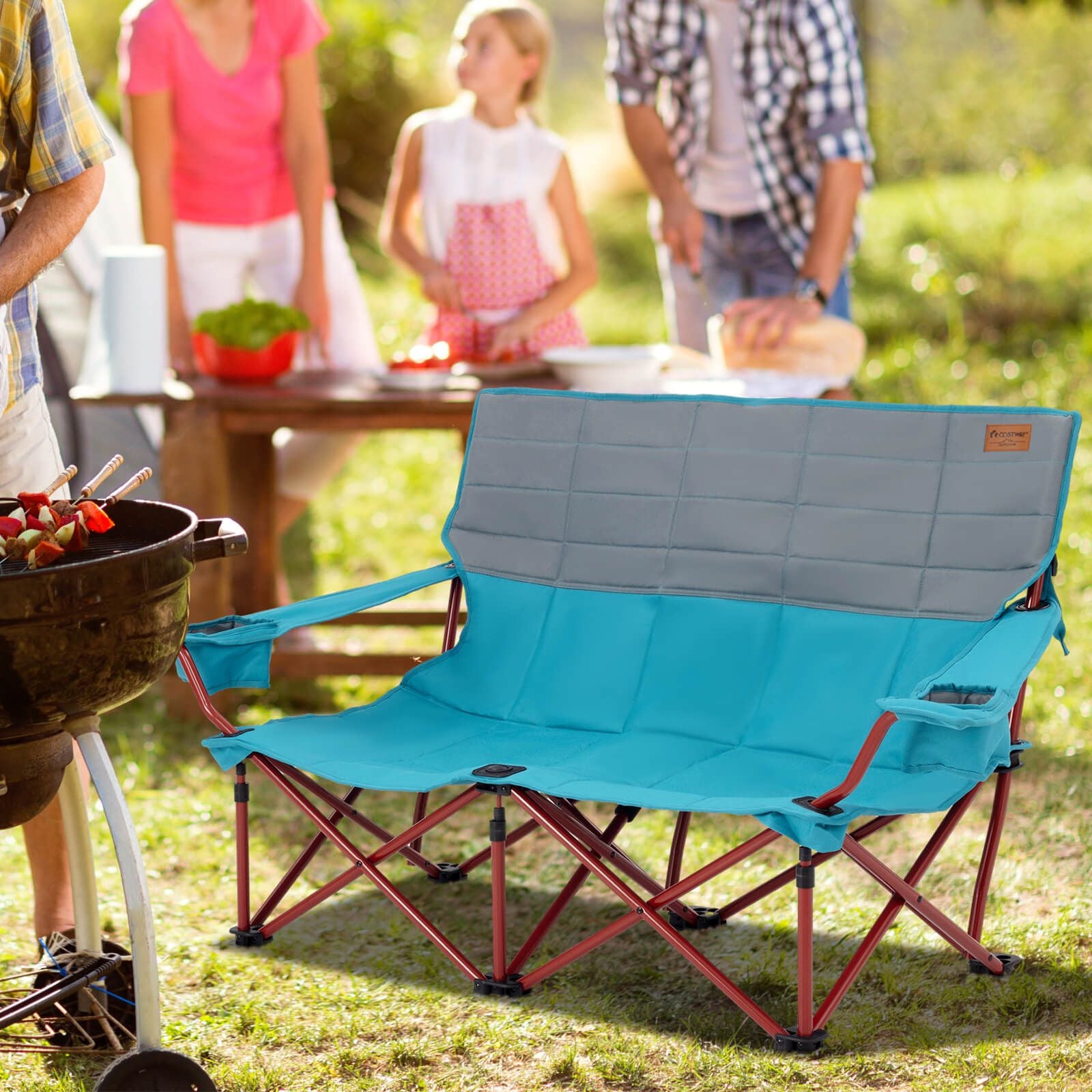 Oversized Camping Chair Folding Camping Couch with Cup Holders