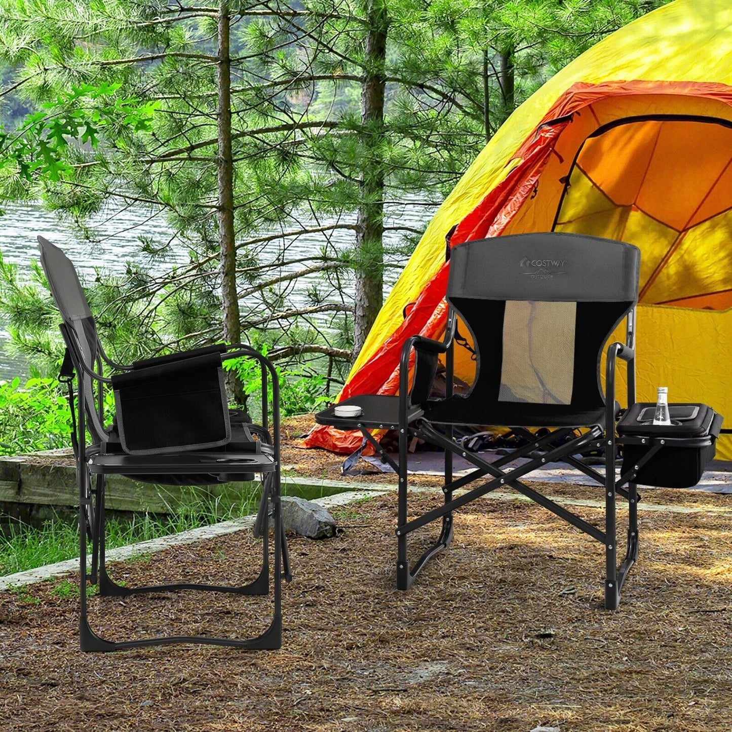 Folding Camping Chair with Side Table and Cooler Bag