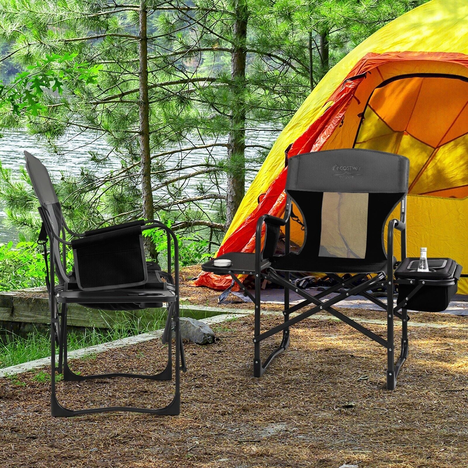Folding Camping Chair with Side Table and Cooler Bag