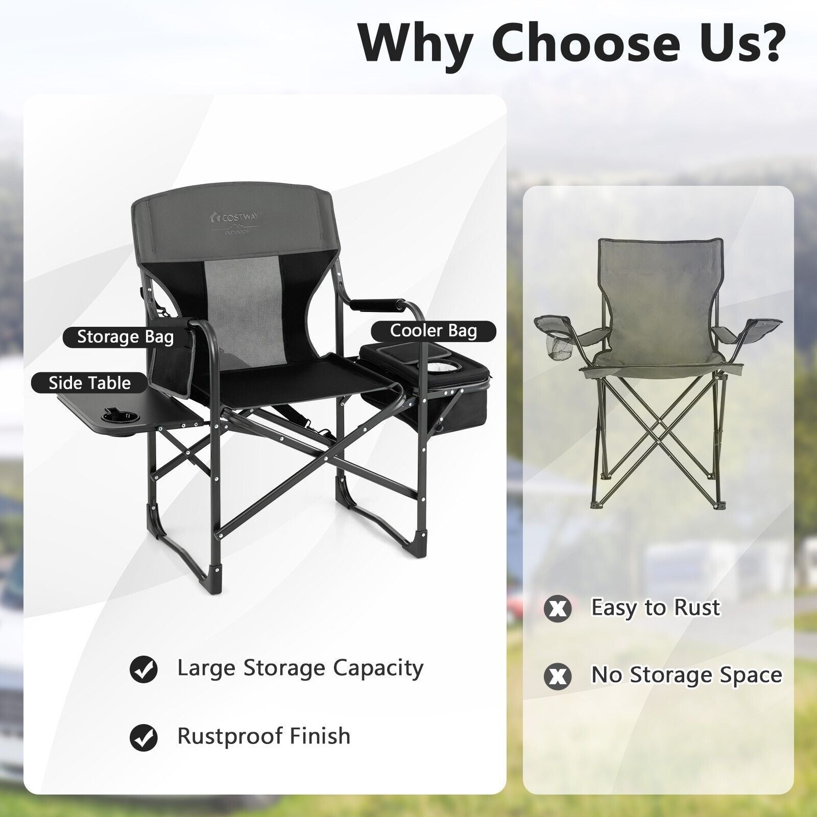 Folding Camping Chair with Side Table and Cooler Bag