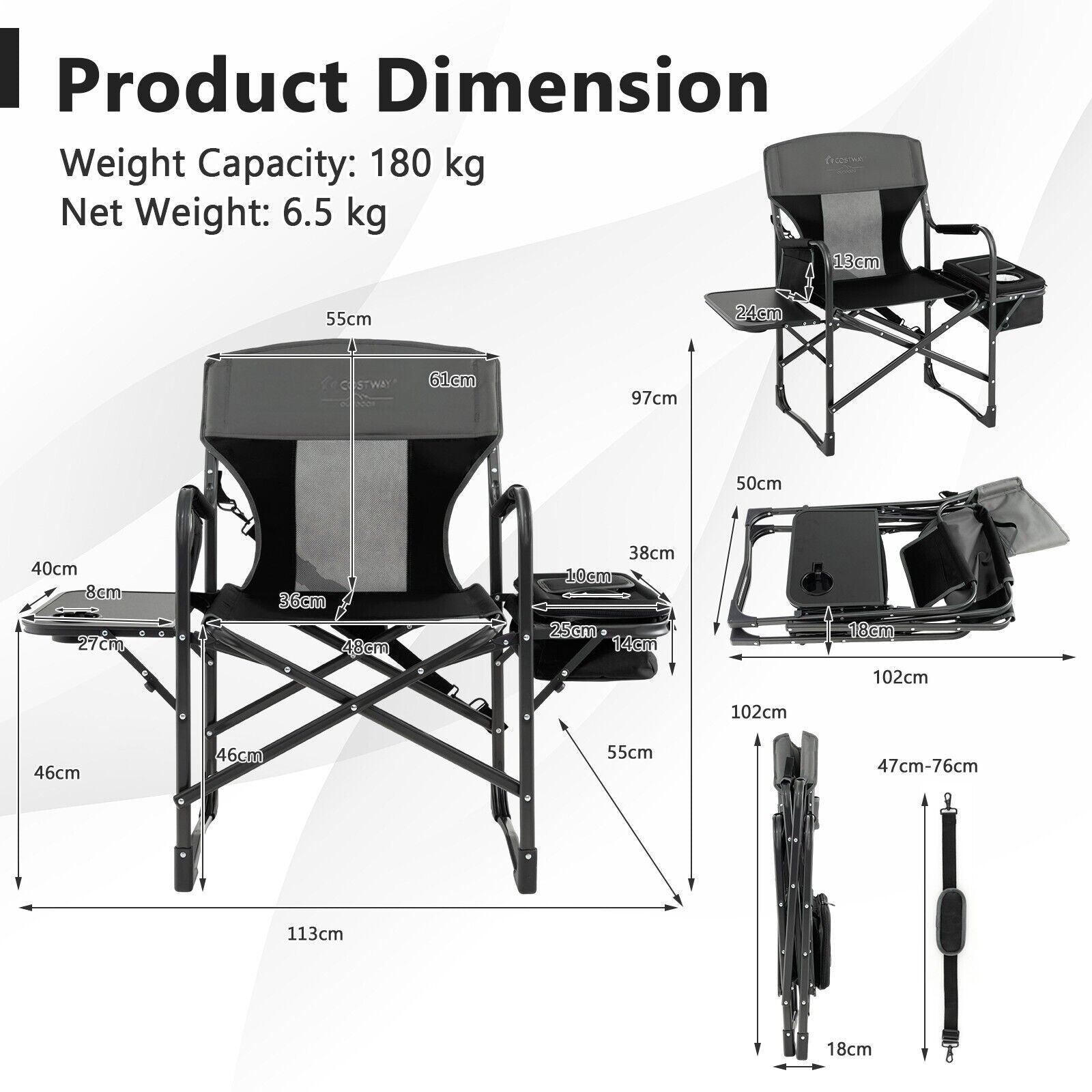 Folding Camping Chair with Side Table and Cooler Bag
