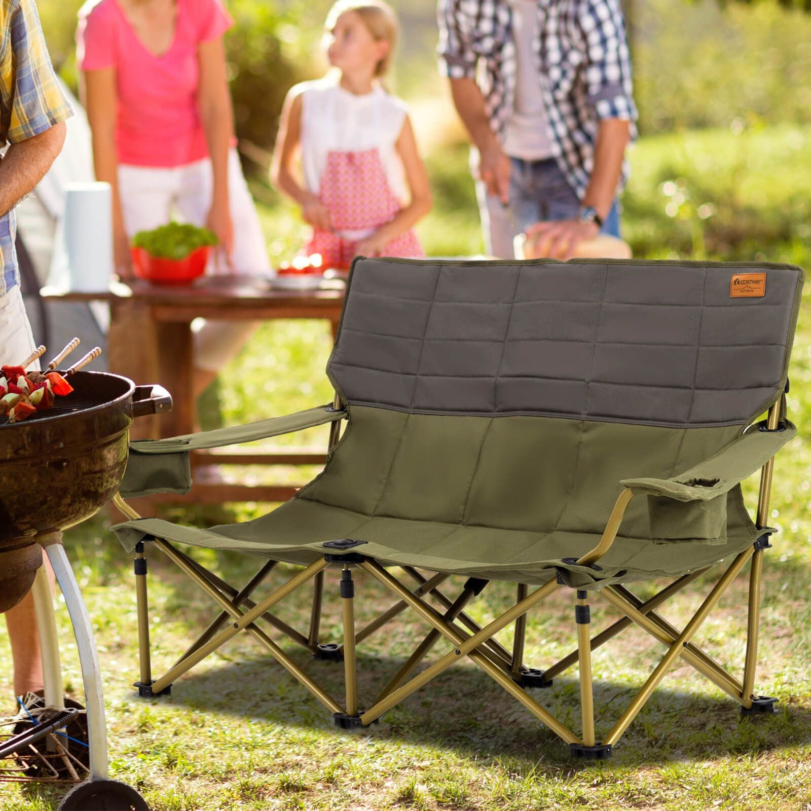 Oversized Camping Chair Folding Camping Couch with Cup Holders