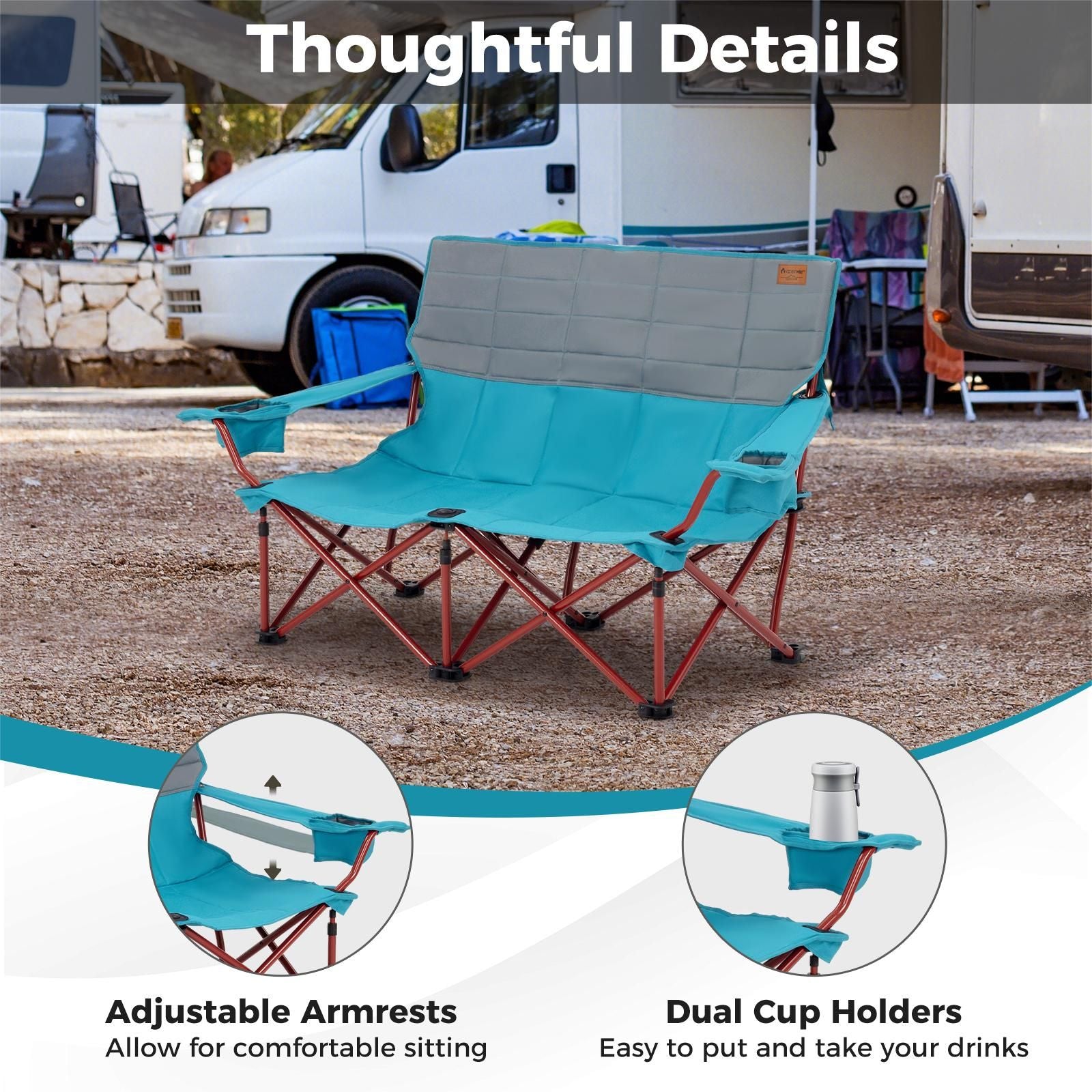 Oversized Camping Chair Folding Camping Couch with Cup Holders