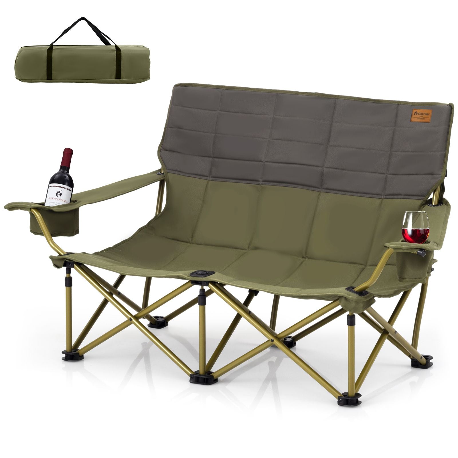Oversized Camping Chair Folding Camping Couch with Cup Holders